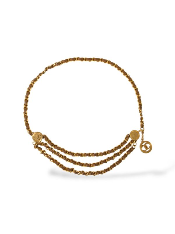 Ceinture Chanel 3 Rangs Tressée En Cuir Taupe