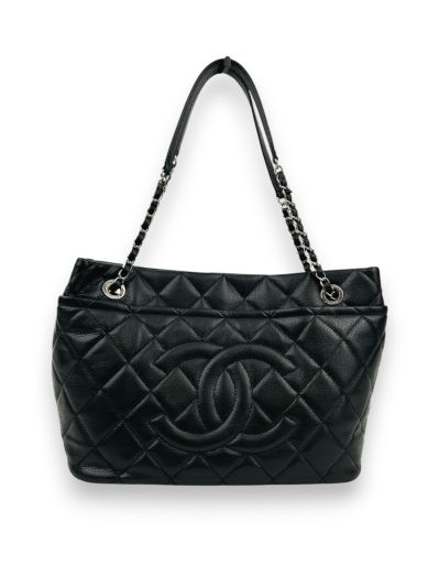 Sac Cabas En Cuir Caviar Matelassé Noir Double CC