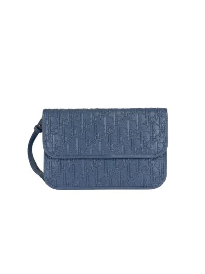 Sac Pochette Dior Oblique En Cuir Bleu