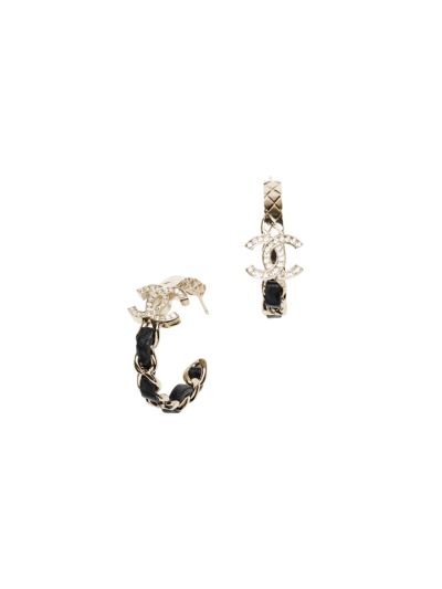 Boucles CC Créoles Chanel Stass et Cuir Noir