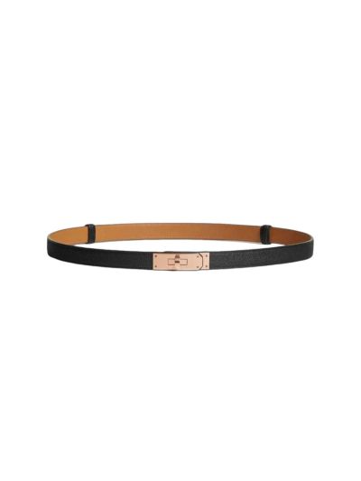 Ceinture Kelly 18 Hermès Cuir Noir Finitions Or Rose