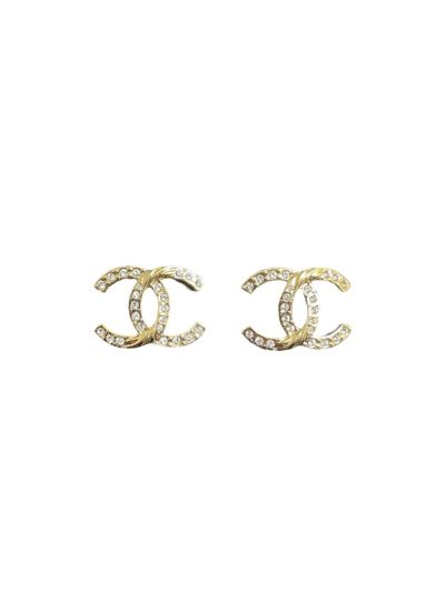 Boucles Chanel Torsadées Double C À Strass Et Métal Doré