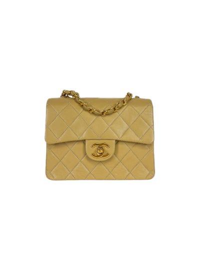 Chanel Mini Square Vintage Cuir D'agneau Beige