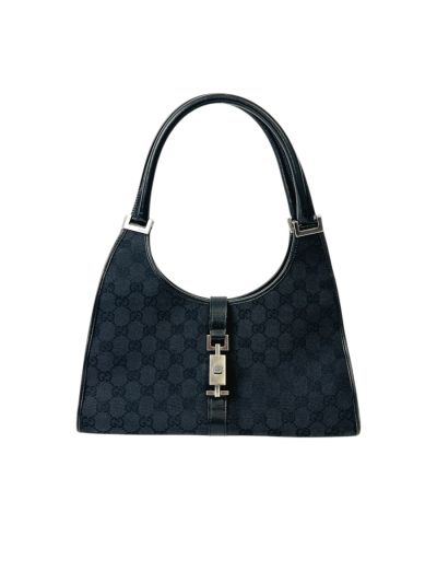 Sac à Main Jackie Vintage Gucci Toile GG Et Cuir Noir