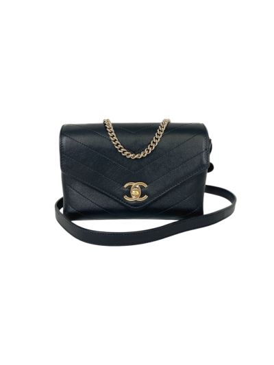 Chanel Coco Sac 2 en 1 Cuir Chevron Noir