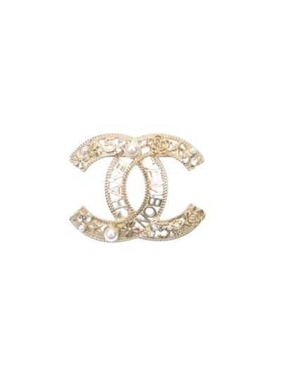 Broche Chanel Métal Doré Perles et Strass