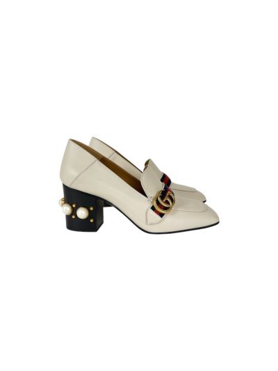 Escarpins Gucci Cuir Blanc Cassé Boucle GG 40