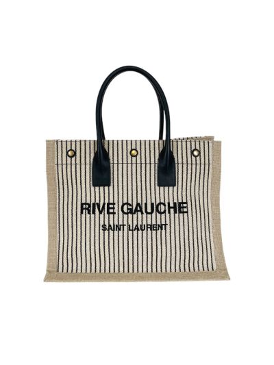 Sac Cabas Saint Laurent Rive Gauche Toile de Lin Rayées et Cuir