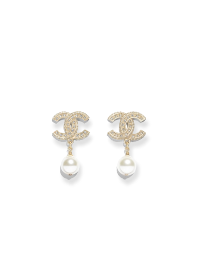 Boucles Chanel CC À Strass Et Perles Pendantes