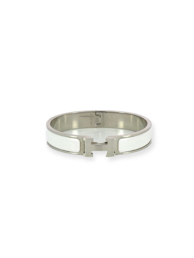Hermès Clic H White Enamel Palladium Plated Bracelet PM | Myzah