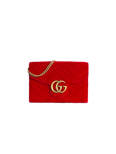 Sac Wallet on Chain GG Marmont Gucci Velours Rouge