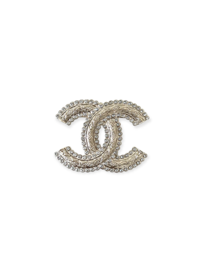 Broche Chanel Logo Double CC Dorée Serti De Strass