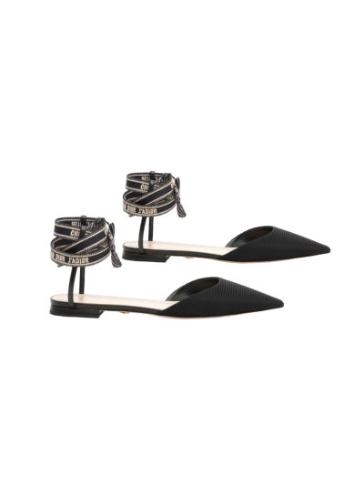 Dior Black Technical J'Adior Pointed Toe Ankle Wrap Flat Sandals