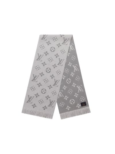 Louis Vuitton Gray Wool and Silk Logomania Scarf