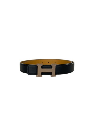Hermès Boucle H & Cuir de ceinture reversible 24mm Noir et Sésame 75cm