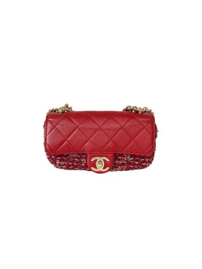 Mini Sac Rectangle Chanel Cuir et Tweed Rouge