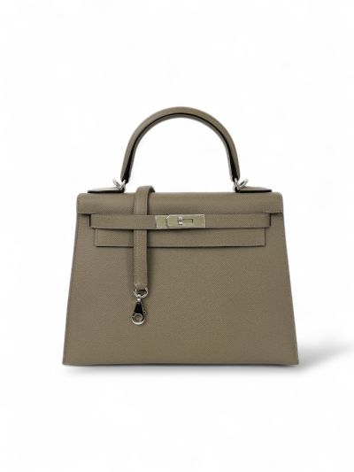 Sac Kelly 28 Hermès Gris Asphalte Palladium Cuir Epsom 
