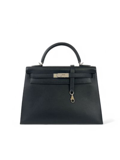 Sac Kelly 32 Hermès Noir Palladium Cuir Sombrero