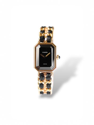Montre Chanel Première L Plaqué Or Entrelacé De Cuir Noir