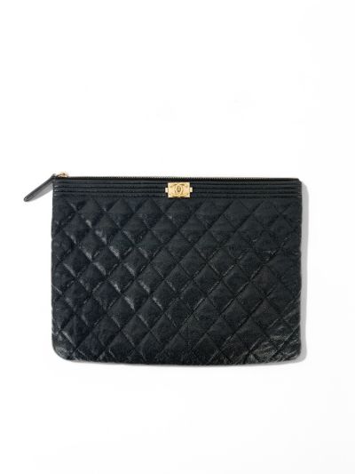 Pochette Chanel Boy Cuir Grainé Noir