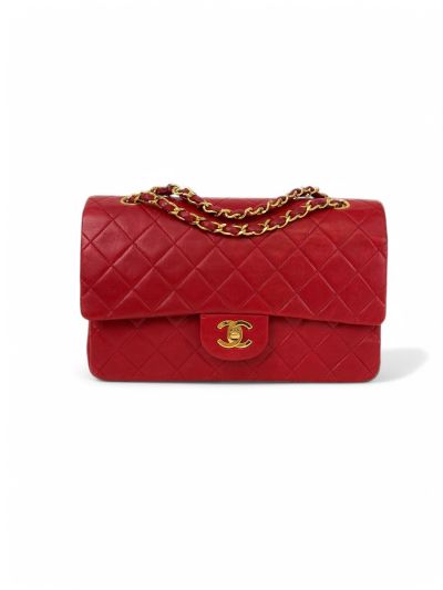 Sac Chanel Timeless Double Rabat En Cuir D'agneau Rouge