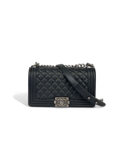 Sac Chanel Boy Medium En Cuir D'Agneau Matelassé Noir