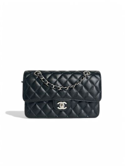 Sac Timeless Double Rabat Small Cuir Grainé Noir