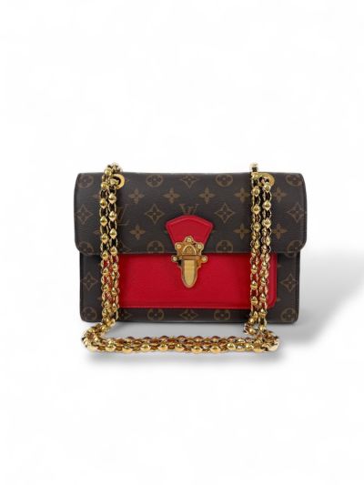 Louis Vuitton Victoire Bag Monogram Canvas and Red Leather