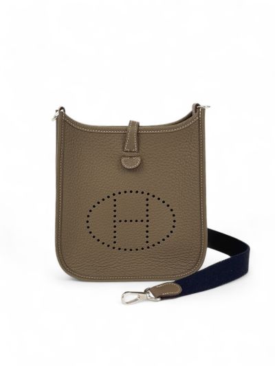 Sac Bandoulière Hermès Mini Evelyne 16 En Cuir Clémence Étoupe