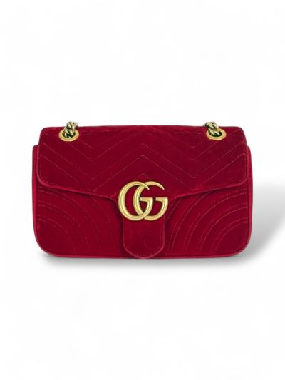 Sac Bandoulière Gucci GG Marmont Small En Velours Rouge