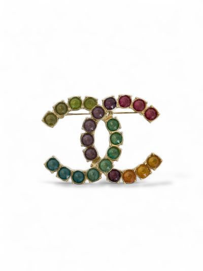 Broche Chanel Double CC Pierres Multicolores