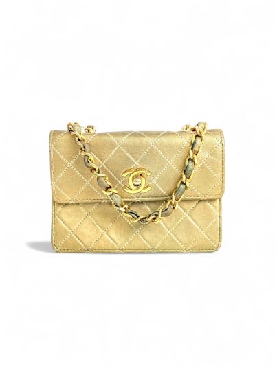 Mini Wallet On Chain Chanel En Cuir Doré