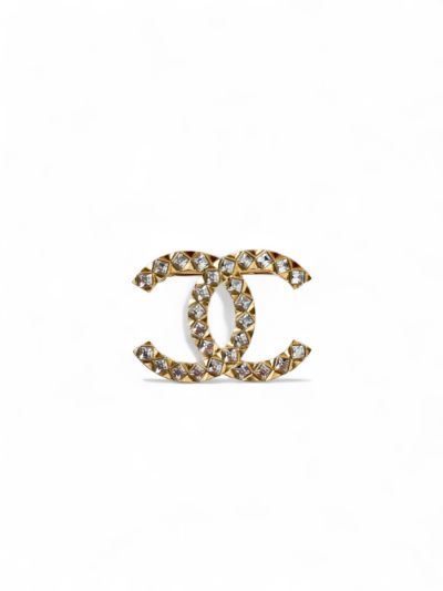 Gold Chanel CC Brooch With Strass