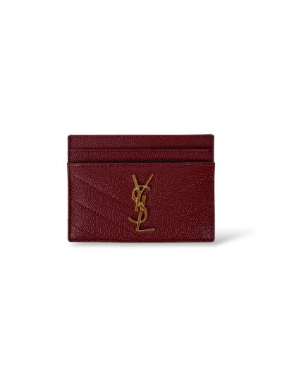 Porte-Cartes YSL Monogramme Cuir Grainé Bordeaux