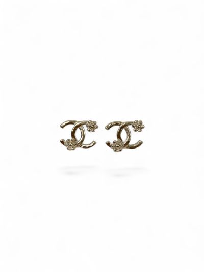 Chanel Champagne CC Earrings With Camellias