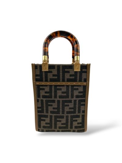 Sac À Main Fendi Sunshine Shopper Cuir Toile Marron