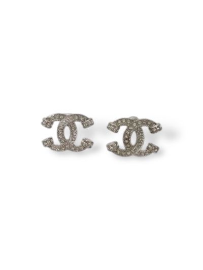 Chanel Silver and Rhinestone CC Earrings