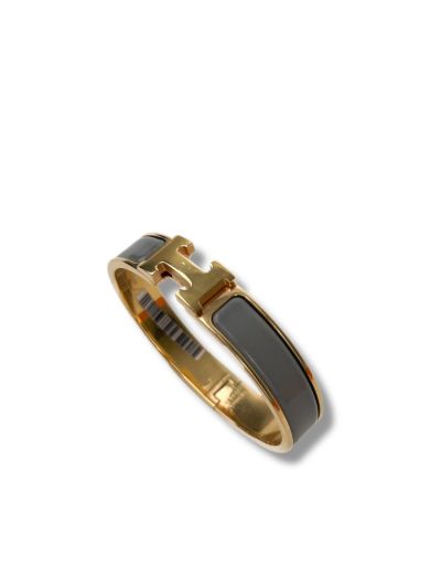 Hermès Clic H in Gray Enamel with Gold-Plated Finish Large Size