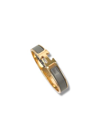 Clic H Hermès En Émail Gris Finition Plaqué Or GM