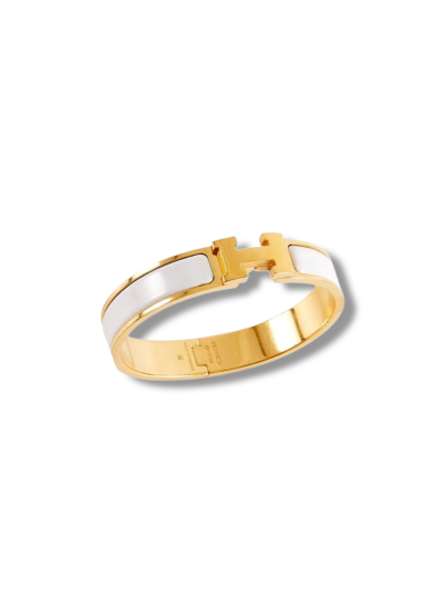 Clic H Hermès in White Enamel with Gold-Plated Finish (PM)
