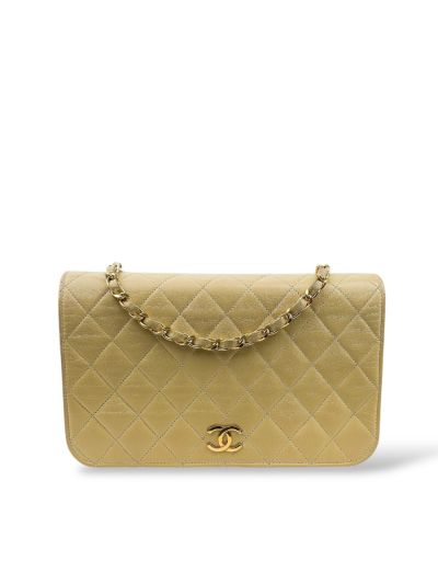 Sac Pochette Chanel Vintage En Cuir D'Agneau Beige 