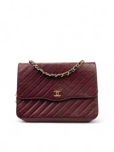 Sac À Rabat Vintage Chanel En Cuir Bordeaux