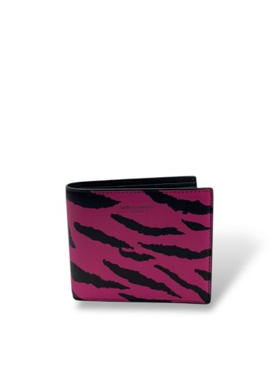 Porte-Monnaie Saint Laurent En Cuir Noir Et Rose
