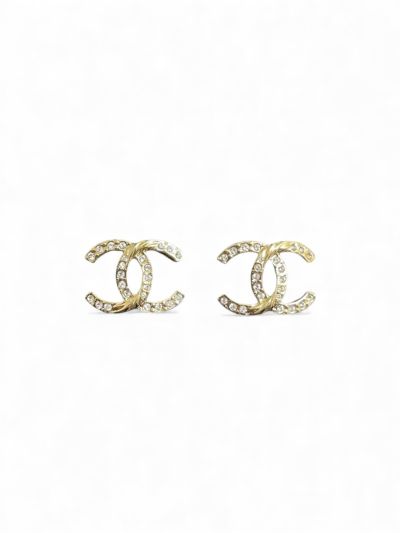 Boucles Chanel Torsadées Double CC À Strass Et Métal Doré