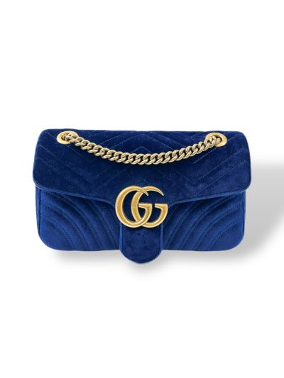 Sac Bandoulière Gucci GG Marmont Small En Velours Bleu