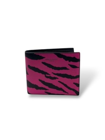 Porte-Monnaie Saint Laurent En Cuir Noir Et Rose