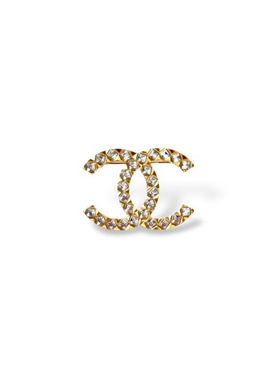 Chanel Gold Metal and Crystal Brooch