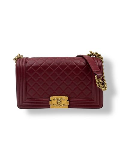 Sac à Main Chanel Boy en Cuir Matelassé Rouge Foncé