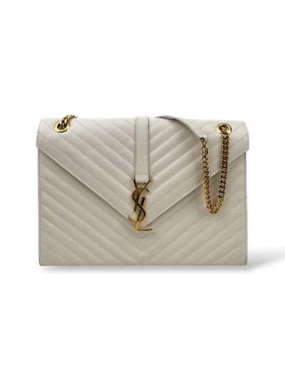 Saint Laurent Shoulder Bag Envelope in Quilted Leather with Off-White Herringbone Pattern