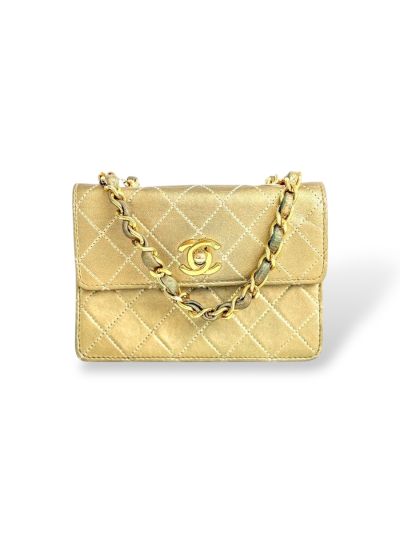 Mini Wallet On Chain Chanel En Cuir Doré